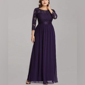 Ever Pretty Lace Evening Dress with Half Sleeves Purple Sz Small